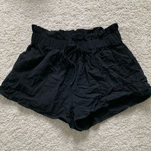 Black paper bag flowy shorts